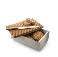 Alessi BG03 WG Mattina Broodtrommel Met Snijplank 34 X 21 Cm Staal Warmgrijs -Goedkope Alessi winkel warm2 1